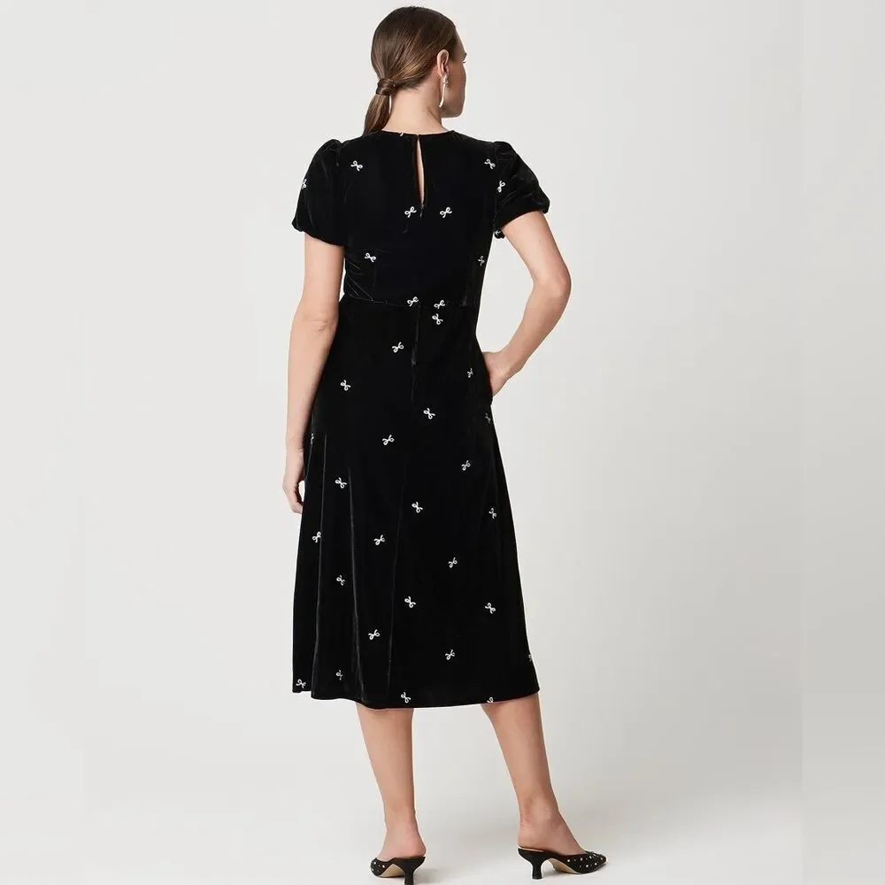 J Crew Velvet Puff Sleeve Midi Dress NWT
